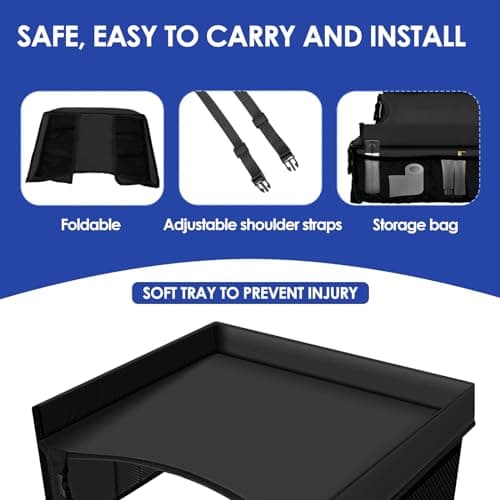 Kids Travel Tray for Toddler Car Seat, Foldable Car Tray Toddler Car Seat Tray with Pocket and Adjustable Shoulder Strap, Kids Car Lap Tray Snack Play Travel Tray for Kids Travel Airplane(Black) — view 3