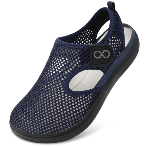 Ladies Mesh Walking Sandals Closed Toe Breathable Summer Trainers Lightweight Adjustable Wide Fit Holiday Shoes for Beach Garden Travel Daily Wear Non Slip Navy Blue