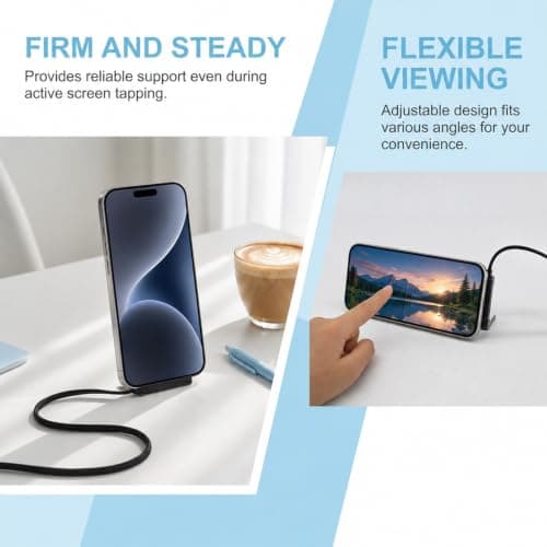 Voltrique 65W USB to Type C Flat Charger Cable with 360° Stand — view 2