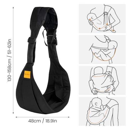 Youyijia Baby Carrier Wrap, Adjustable & Portable Sling for Newborn to Toddler (130cm-158cm), Lightweight, Hands-Free, Ergonomic Hip Seat Carrier, Compact Fold (15x13x4cm) (Style A) — view 3