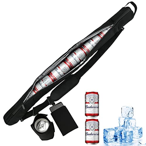 Beer Sleeve Cooler Golf Beer Sleeve 7 Cans Beer Sleeve Insulated Cooling Sleeve with Phone Bag Beer Bag Oxford Cloth Crossbody Golf Cooler Bag Golf Drinks Ice Bag for Beach Picnic Party Sport (Black)