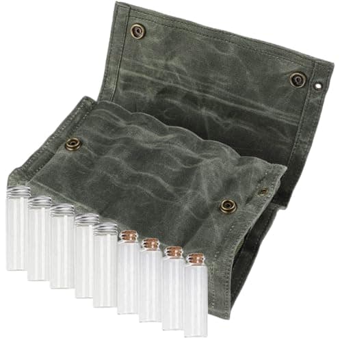 Kichvoe Portable Travel Spice Bag with 9 Compartments, Canvas Handy Bag and Glass Spice Jars, Aluminium Caps, Cork Seals, for Camping, Backpacking and Outdoor Adventure Travel Accessories