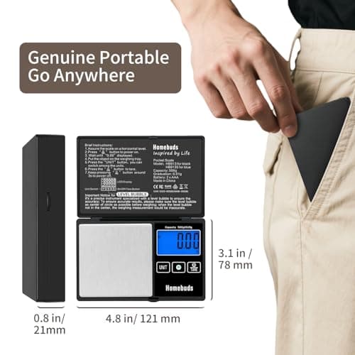 Homebuds 500g Digital Scales High Precision in 0.01g with LEVEL BUBBLE, Assured by Pocket Scales Professional Factory SINCE 2001, Kitchen Scales for Lab, Kitchen, Coffee, Jewelry; 2*AAA, Black — view 4