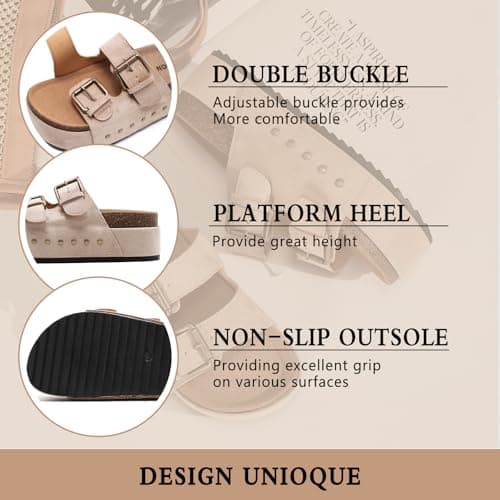Women's Platform Sandals Cork Footbed Adjustable Double Buckle Slides — view 5
