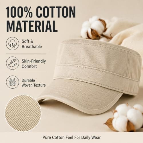 WHJYCC Men's Flat Top Cadet Cap, Light Beige, Size M, Curved Stitched Brim — view 6