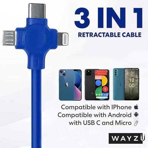 Wayzu® 3-in-1 Retractable Charging Cable with Phone Stand – Fast Multi USB Charger Lead for iPhone, USB-C & Micro USB, Tangle-Free Travel Cable, Compact Universal Charging Cord for Home, Car & Travel — view 4