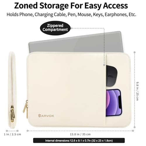 ARVOK Laptop Sleeve Case,Waterproof Notebook Cover for MacBook Neo/Air/Pro 13 inch, PVC Computer Carrying Bag with Pocket,Crescent White — view 5