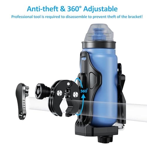 iMESTOU Anti-theft cup holder for motorcycle, water bottle holder for ATV compatible with bottles from 50 to 90 mm, with metal clamp 12.7-33 mm for bicycle, scooter, stroller, etc. — view 4