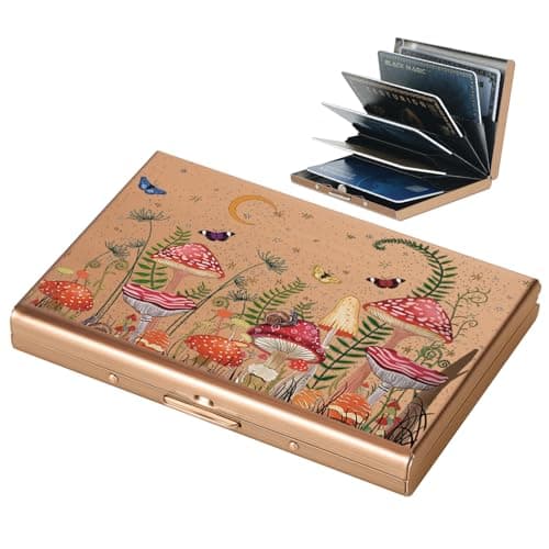 BONSYL® Credit Card Holder, RFID Blocking Slim Metal Credit Card Wallet, with 6 Card Slots, for Women and Men.(6 Slots/Rose Gold/Mushroom)