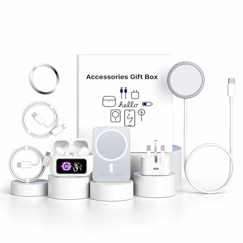 6-in-1 Mobile Charging Kit Gift Box – Portable Power Bank, Magnetic Charger Compatible with iPhone, USB-C Cable & Fast Wall Adapter – All-in-One Phone Accessories Set (White)