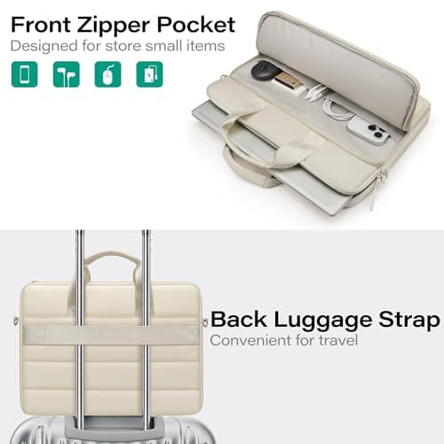 TECOOL 13 14 inch Laptop Bag Case 360 Protective with Shoulder Strap, Beige — view 4