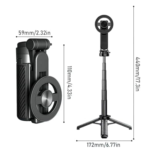 Magnetic Pocket Selfie Stick, 4-in-1 Magnetic Selfie Stick for Phone with Rechargeable Remote, Portable Extendable Tripod Stand for Home, Travel, Vlogging & Video Recording — view 2