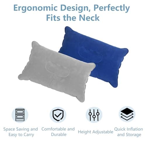 RRICHH 2Pcs Inflatable Pillow Blow up 34 * 22cm Christmas Soft Water Resistant Portable Beach Sunbed Pillows Xmas Gifts Air Inflatable Neck Pillow for Camping Traveling Fishing Airplane Car Office — view 3