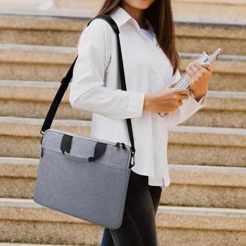 MicaYoung 14-15 Inch laptop Shoulder Messenger Bag Carrying Case Briefcase Slim Protective Computer Sleeve with Handle Strap Pocket for MacBook Acer ASUS HP Surface Dell Chromebook, Grey — view 5