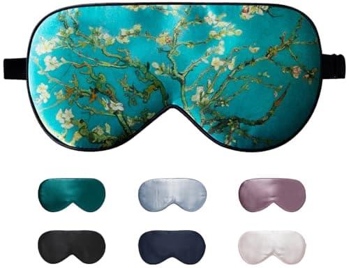 LaCourse 100% Grade 6A Mulberry Silk Sleep Eye Mask for Sleeping - Dual-Sided Natural Silk, Adjustable Strap, Breathable & Ultra-Soft, Gentle on Skin, Green-Flower