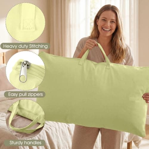 2 Pack Travel Pillow and Blanket Bags, 100% Cotton Canvas Pillow Storage Bag with Handles, Heavy Duty Breathable Organizer for Bedding Linens, Pillow Bag for Traveling(2,Olive Green,20"x36") — view 5