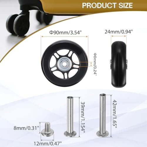 HIPICCO Luggage Suitcase Replacement Wheels, 90x24mm Caster Repair Kit — view 2