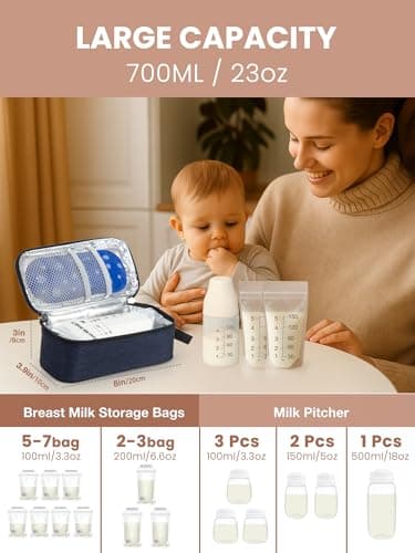 WIBOND Breast Milk Bag, Real-Time Temperature Display Cooler Travel, Holds 4-6 Breastmilk Storage Bag with 2 Ice Pack — view 4