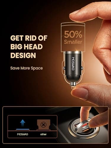MOSWAG Car Charger USB C Fast Charge, Mini Cigarette Lighter USB Charger — view 3