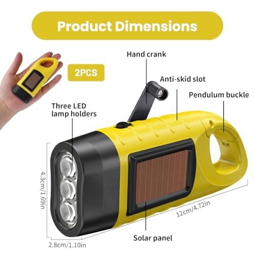 2 PCS Wind Up Solar Torch UK Led Rechargeable Camping Flashlight Hand Crank — view 2