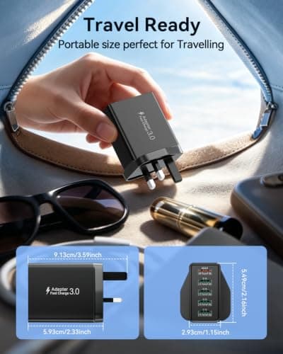 5-Port Multi USB Plug Adapter UK, 33W USB Plug Fast Charger with Quick Charge 3.0 Wall Charger, USB Charger Fast Charging Plug for iPhone 17 16 15 14 13 12 11 Pro Max X XR XS 8 7 6 6s Se, iPad,Samsung — view 6