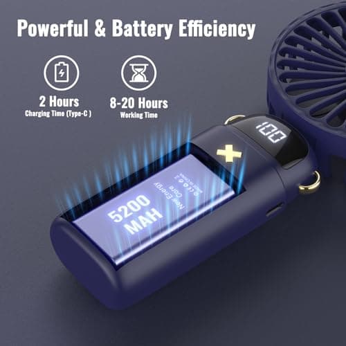 LapEasy Portable 3 in 1 Handheld/Neck/Desk Mini Fan, 5200mAh Battery Operated With LED Display, 5 Speed Personal for Travel, Makeup, Eyelash - Stylish for Kids, Girls, Women — view 3