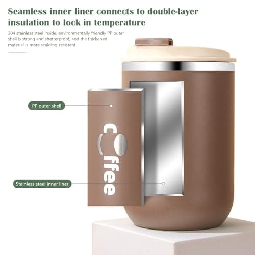 17 oz Travel Coffee Mug with Lid and Straw, Stainless Steel Vacuum Insulated Tumbler, Double Walled Travel Tumbler Insulated Coffee Cups for Ice Drinks Hot Beverage Indoor Outdoor Use (Khaki) — view 3