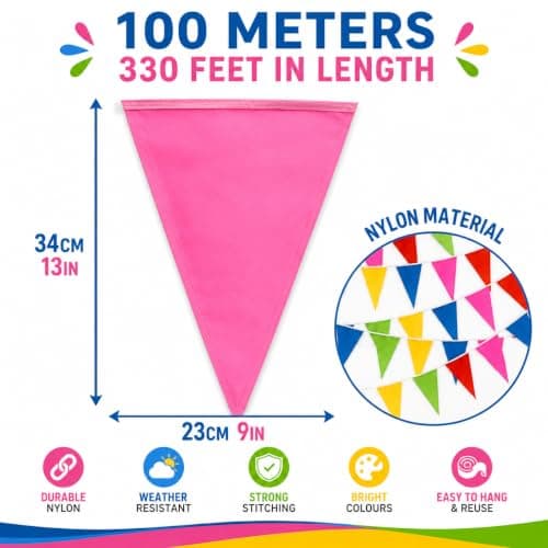 Cookey™ Outdoor Bunting, 200 Flags, 100m Multicolour Fabric Pennant Banners — view 2