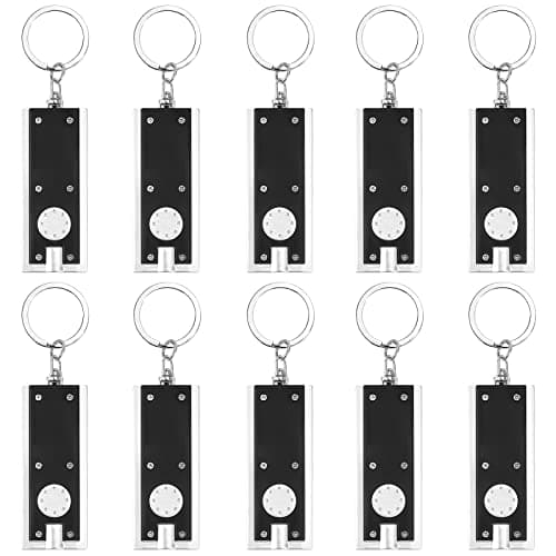 Uniclife 10 Pack Mini LED Keychain Flashlight 12 Lumen | Portable Ultra Bright Light Battery Powered Flat Black Torch for EDC Outdoor Camping Hiking and Emergency Lighting (Batteries Included)