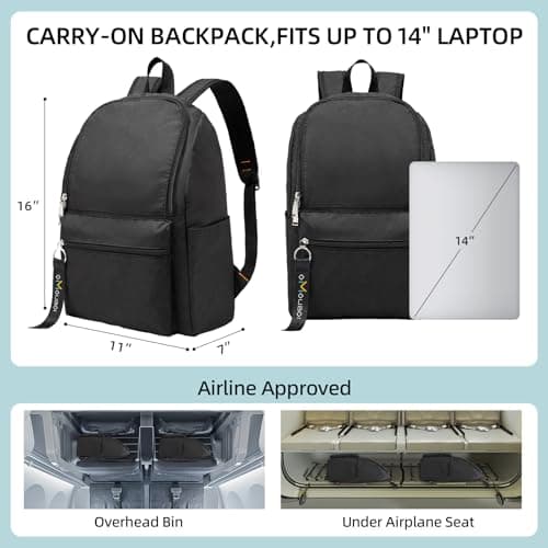 OMOUBOI Small Causal Daypack 14 Inch Laptop Backpack for Teenager Men Women Lightweight School Bags College Bookbag Water Resistant Travel Backpack Rucksack Work Bag (Black) — view 2