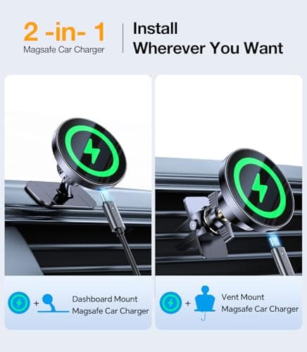 Coolpow 15W MagSafe Car Mount Charger,Magnetic Phone Holder for Cars Vent — view 2