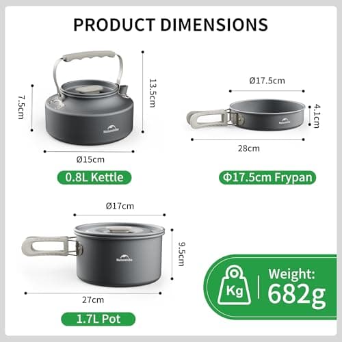 Naturehike 2-4 People Camping Cookware Kit, Non-Stick Lightweight Camping Pot and Fry Pan Set with Mesh Bag for Camping, Backpacking, Outdoor Cooking Picnic (kettle) — view 3