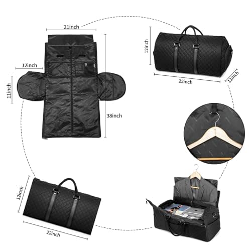 2-in-1 Convertible Leather Garment Bag for Women with Shoe Pouch, Hanging Travel Duffle Bag - Black — view 2