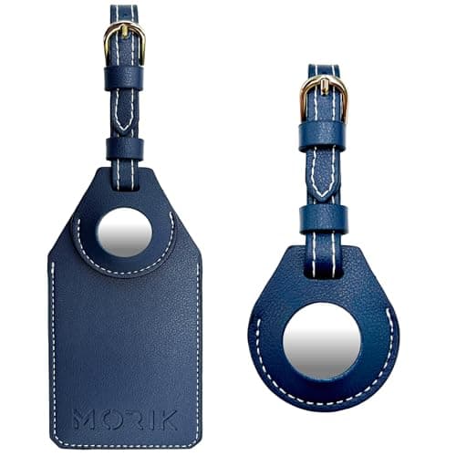 MORIK Secret AirTag Leather Luggage Tag Tracking | TSA Approved | 3-in-1 AirTag Holder & Luggage Tag | Secret Design | Premium Vegan Leather | Apple AirTags Compatible, Blue