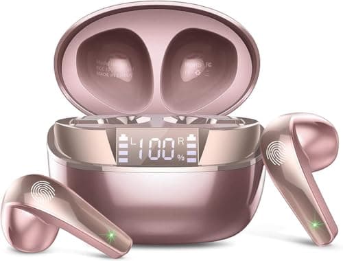 AOSRAU Wireless Earbuds, Bluetooth 5.3 Mini Headphones, Noise Cancelling Mic, Waterproof, Rose Gold