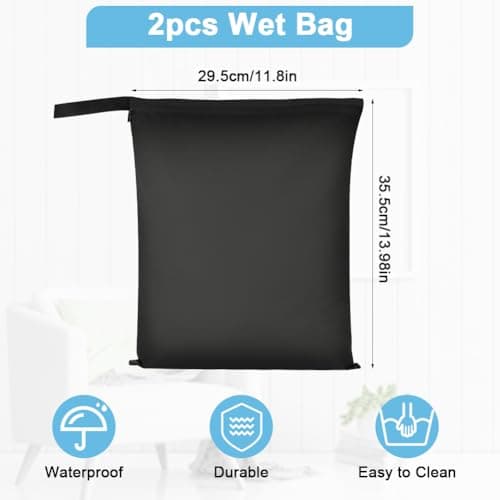 AOOSA 2PCS Wet Bags for Baby Items, Wet Swimsuits, Beach, Camping(Black) — view 2