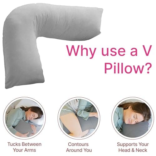 I&S Home V Shaped Pillow With Pillowcase Grey - Orthopeadic Support Pillow for Neck, Back and Shoulder, Maternity, Nursing & Pregnancy Pillow - Hypoallergenic V Pillow (Grey) — view 4