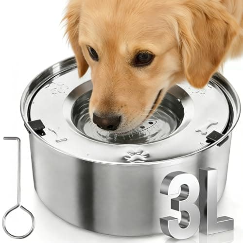 Coloch No Spill 3L Dog Water Bowl, 101oz Stainless Steel Dog Water Feeder No Drip Slow Dog Bowl with Floating Disk Large Capacity Pet Drinking Dispenser Vehicle Carried Travel Water Bowl for Dog, Cat