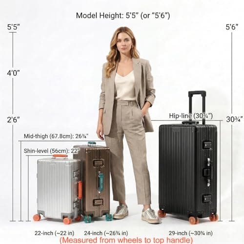 22x14x9 inch Zipperless Cabin Suitcase, 22 Inch 100% All Aluminum Shell Carry-on Suitcase, 56x36x22cm Aluminum Luggage Cabin, Aluminium Zipperless Carry On Luggage with Skate-Grade PU Wheels,TSA Locks — view 3