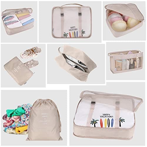 Travel Packaging Cube,8-piece set of travel cube, Foldable luggage Storage Bag, lightweight luggage Storage Bag (Beige) — view 2