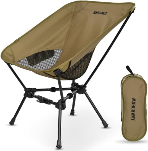 MARCHWAY Lightweight Folding Camping Chair with Spring Lock, Stable Compact Portable for Outdoor Camp, Travel, Beach, Picnic, Festival, Hiking, Backpacking (Khaki)