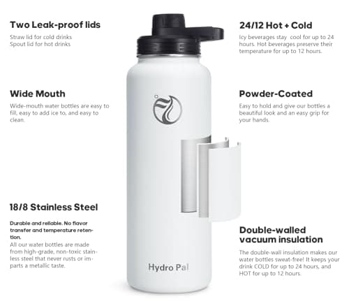 HydroPal Vacuum Insulated 500ml Stainless Steel Water Bottle with Dual Lids — view 2