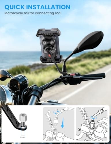 GREFAY Motorcycle Phone Holder, Universal Motorbike Phone Mount with Dual Anti-Vibration, Phone Holder for Motorbike Mirror Mount with 360° Rotation for 5.1-6.8 inch Smartphones — view 2