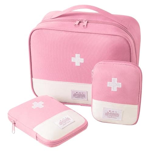 Bncxdc 3 Pieces First Aid Bag Empty, Medicine Travel Storage Bag (Pink)