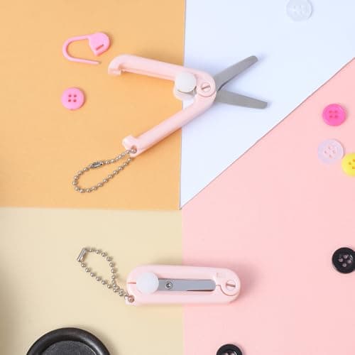 2Pack Pink Foldable Scissors Small, Portable Pocket Travel Scissor for Airplane, Travel, Office, Craft, Sewing, Home — view 5
