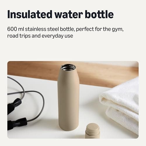 Amazon Basics Insulated Stainless Steel Water Bottle, 600ml, Double-Wall, BPA-Free, Leak-Proof, Linen Gray — view 2