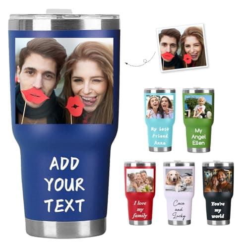 Personalized Tumbler with Picture, Name Logo Photo, Coffee Tumbler Mug 30oz Insulated Stainless Steel Custom Travel Mug Cup Gift for Men Women Dad Mom Birthday Xmas Valentines