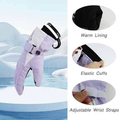 Andiker Thermal Ski Gloves for Men Women, Windproof Waterproof Winter Gloves with Anti-loss Buckle, Lanyard and Wrist Straps, Touch Screen Glove for Skiing Cycling Hiking (Purple, M) — view 3