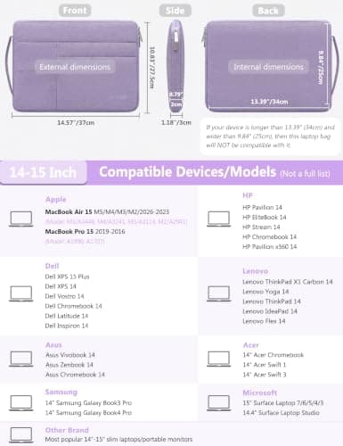HYZUO 14-15 Inch Laptop Case Sleeve Bag for MacBook Air 15 M5, Lilac Purple — view 4