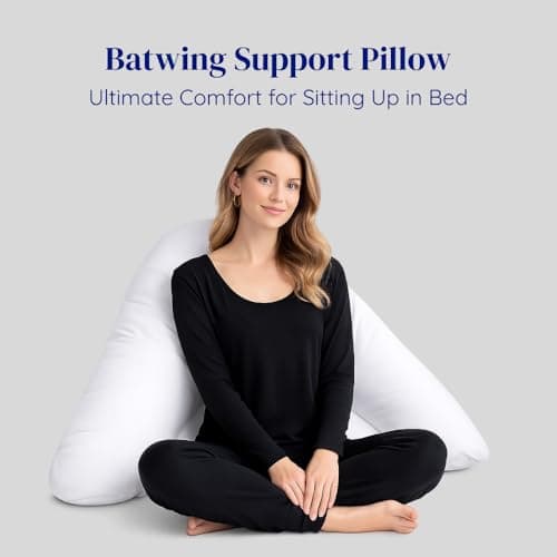 Lancashire Textiles Orthopaedic Batwing Shaped Neck & Back Support Pillow for Help with Cushioning and Sitting Complete with White Removable Pillowcase — view 2
